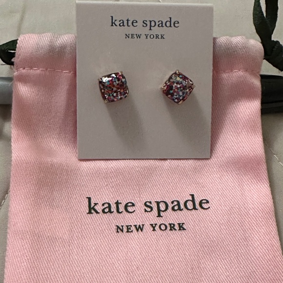 NWT – Kate Spade, New York fancy Multi glitter stud earrings with pink dust bag - Picture 5 of 7